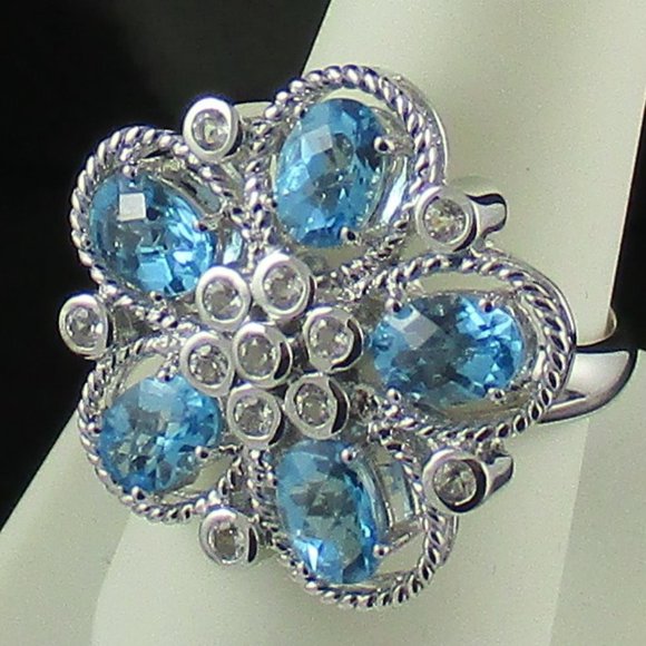 Sima K 4.64ct Swiss Blue Topaz Flower Ring - Picture 6 of 7